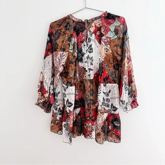 Johnny Was Claire Floral-print Tiered Chiffon Blouse Silk Blend